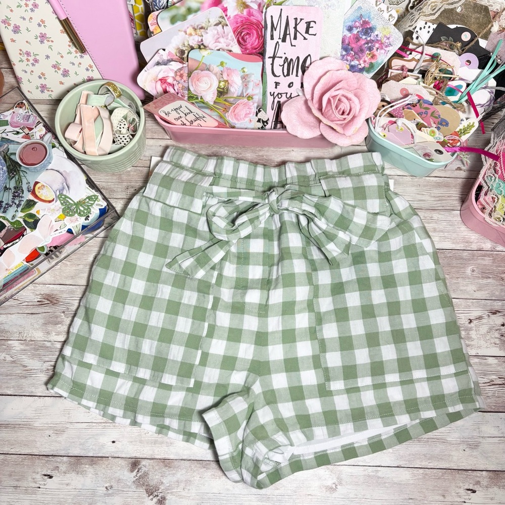 Forever 21 Green & White Checkered Gingham Print Shorts Women’s Sz XS Summer F21